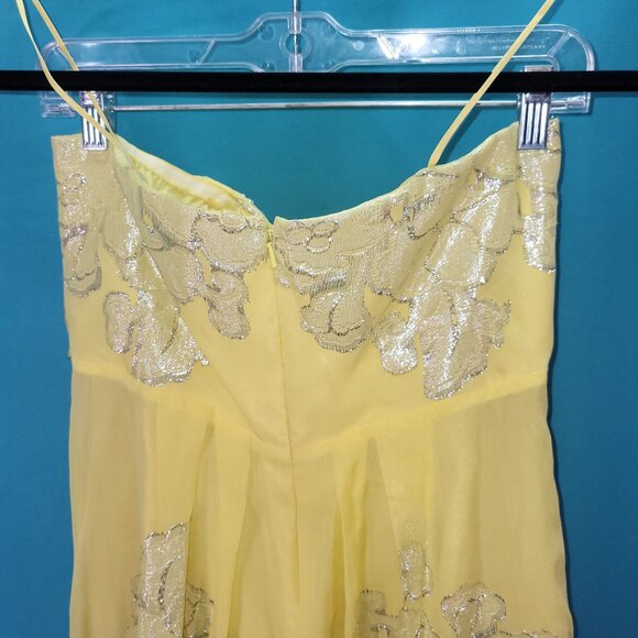Nicole Miller Yellow Silk Chiffon Dress With Embroidered Floral Design Size 12 S - Picture 7 of 8